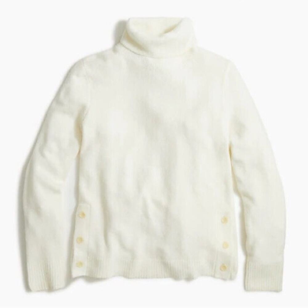 J.Crew Factory Turtleneck Button Details Extra-soft Yard Cream Wool Blend Sz XL